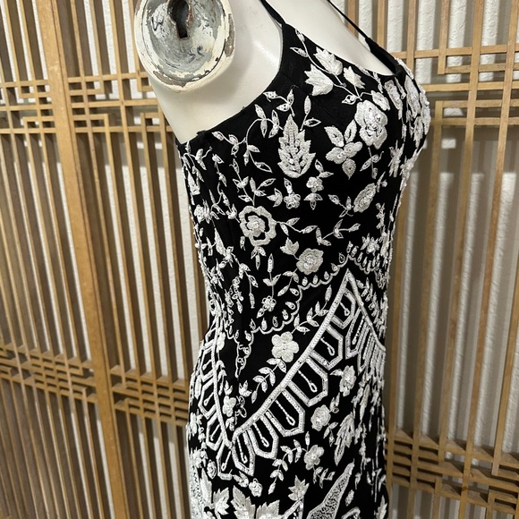100% Silk 90s Beaded Black and White Dress Size Large Prom - Picture 7 of 11